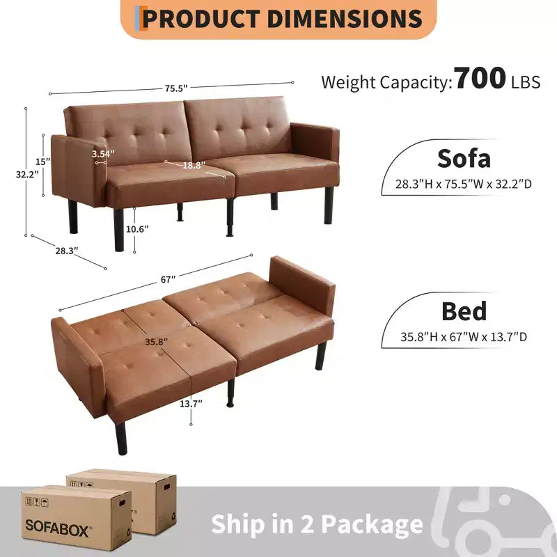 Canapé-lit double, canapé inclinable réglable sur 3 positions, conception surélevée pour un nettoyage facile, canapé pliant moderne pour salon, appartement, bureau