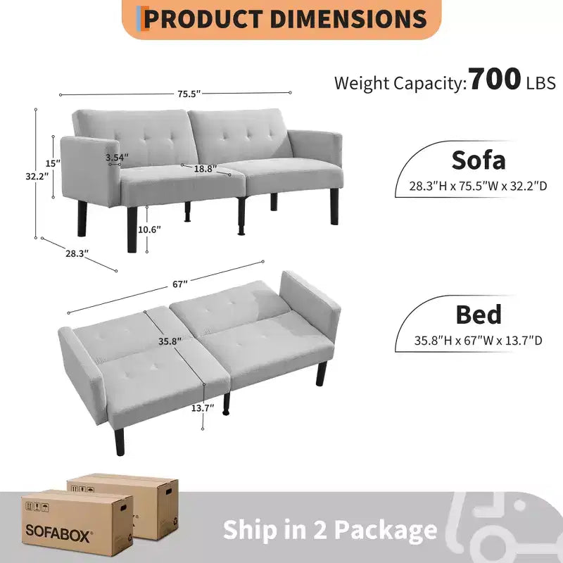 Canapé-lit double, canapé inclinable réglable sur 3 positions, conception surélevée pour un nettoyage facile, canapé pliant moderne pour salon, appartement, bureau