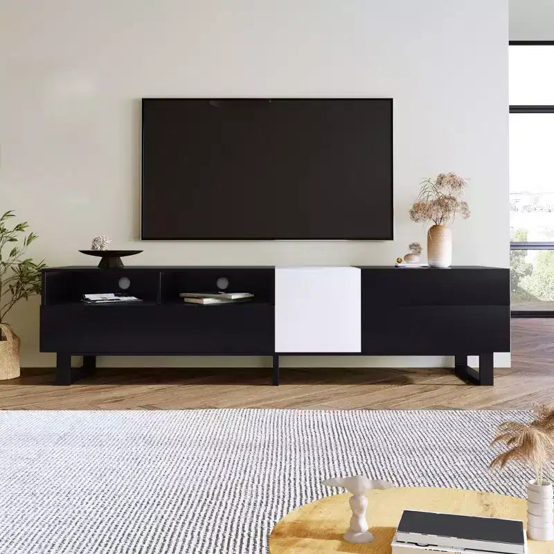Modern TV Stand, TV Cabinet for TVs Up to 80, Entertainment Center with Drawers & Open Shelves, Easy Assembly