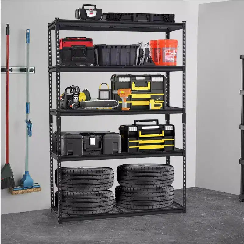 48 Étagères de garage à 5 niveaux, unité de rayonnage robuste de 2500 livres pour garage, étagères de rangement métalliques réglables