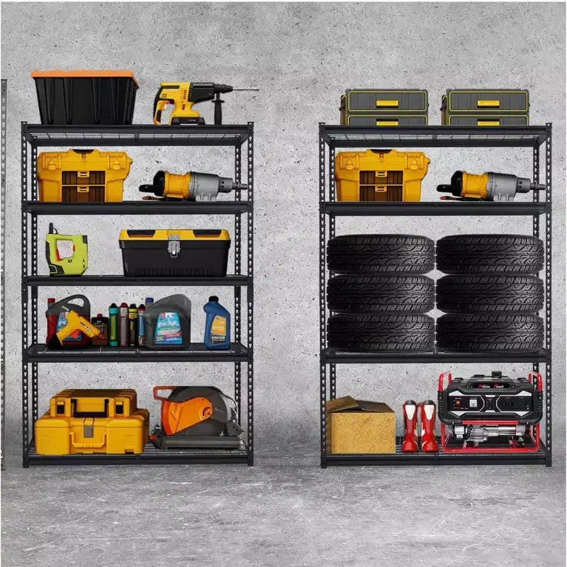 48 Étagères de garage à 5 niveaux, unité de rayonnage robuste de 2500 livres pour garage, étagères de rangement métalliques réglables