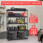 48 Étagères de garage à 5 niveaux, unité de rayonnage robuste de 2500 livres pour garage, étagères de rangement métalliques réglables