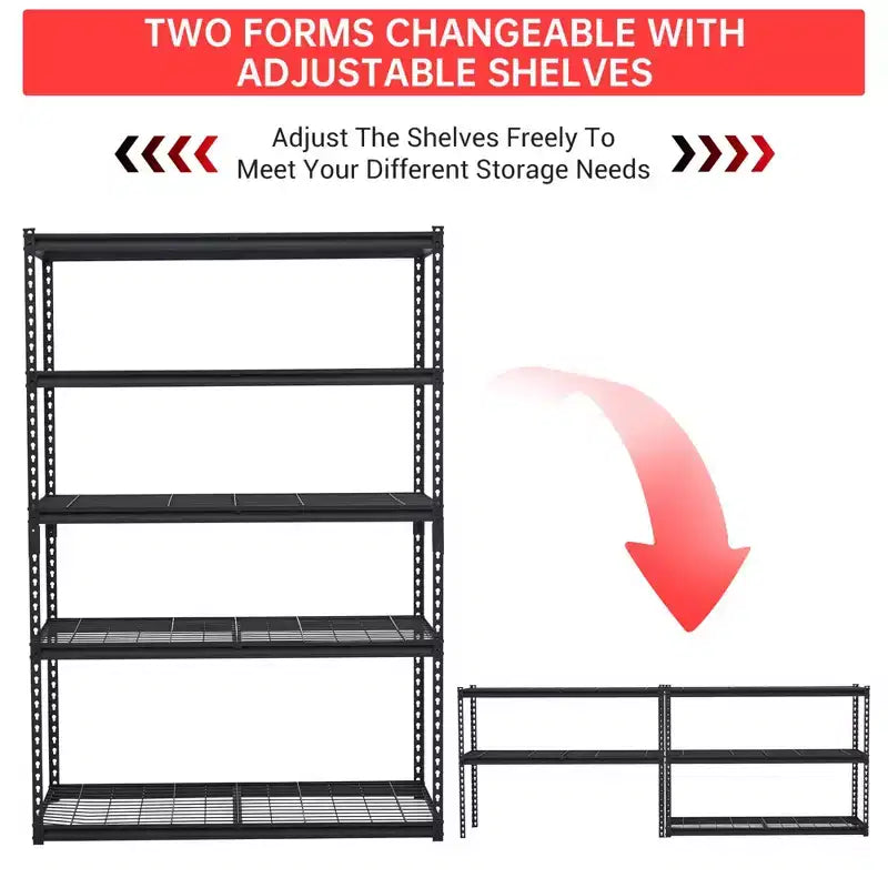 48 Étagères de garage à 5 niveaux, unité de rayonnage robuste de 2500 livres pour garage, étagères de rangement métalliques réglables