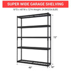 48 Étagères de garage à 5 niveaux, unité de rayonnage robuste de 2500 livres pour garage, étagères de rangement métalliques réglables