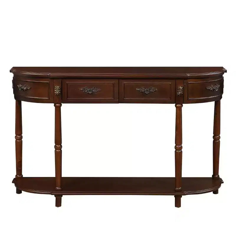 Table console incurvée rétro en bois de 52 po avec étagère ouverte et 2 tiroirs pour le salon et le couloir, cerisier