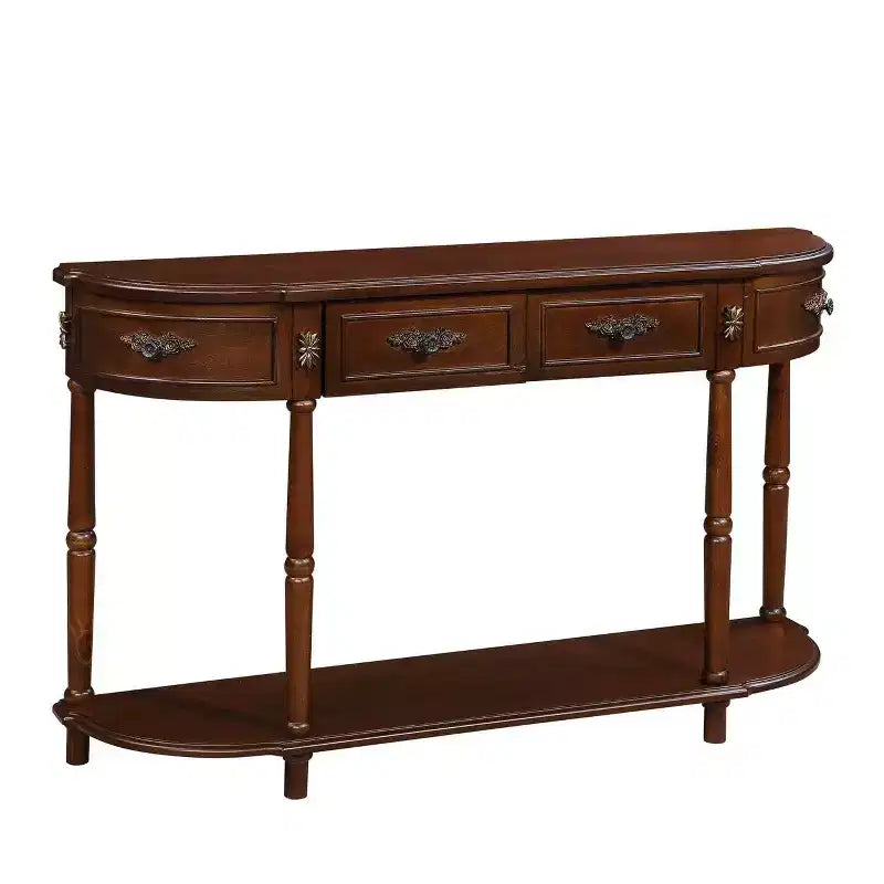 Table console incurvée rétro en bois de 52 po avec étagère ouverte et 2 tiroirs pour le salon et le couloir, cerisier