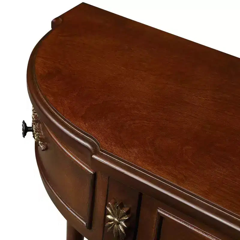 Table console incurvée rétro en bois de 52 po avec étagère ouverte et 2 tiroirs pour le salon et le couloir, cerisier