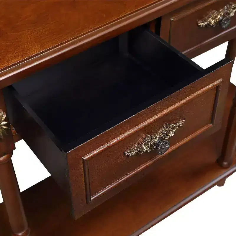 Table console incurvée rétro en bois de 52 po avec étagère ouverte et 2 tiroirs pour le salon et le couloir, cerisier