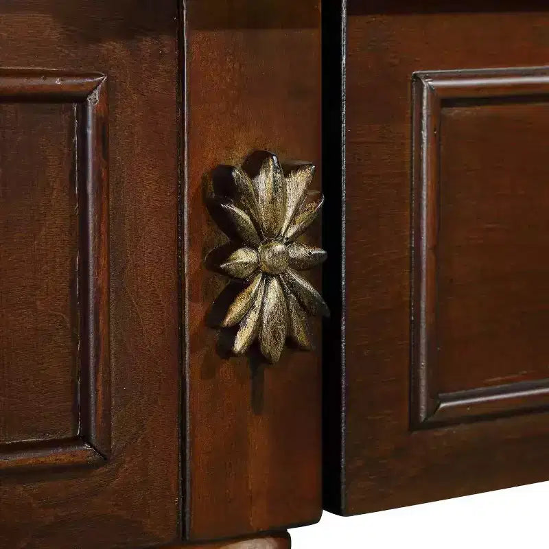 Table console incurvée rétro en bois de 52 po avec étagère ouverte et 2 tiroirs pour le salon et le couloir, cerisier
