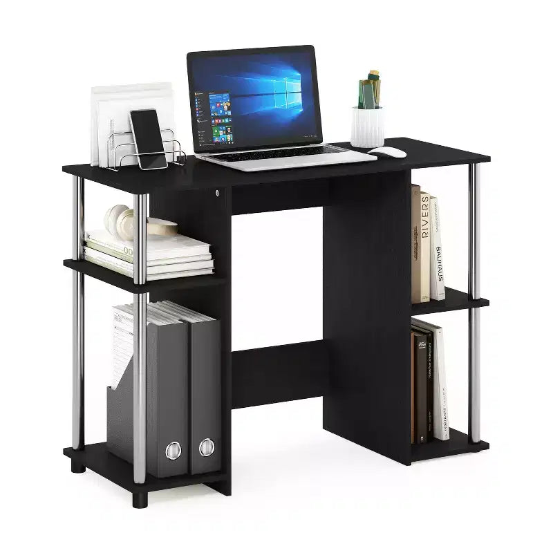 Bureaux d'ordinateur de 76,2 cm de haut en bois de paulownia marron avec étagères de rangement