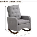 Fauteuil à bascule de puériculture, Fauteuil à bascule rembourré confortable avec pieds en bois d'hévéa, dossier haut et poche latérale pour salon et chambre à coucher