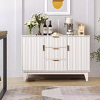 Buffet bas cannelé, Armoire de rangement pour bar à café avec 3 tiroirs et 2 portes, 120 cm, pour cuisine, salon, entrée