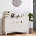 Buffet bas cannelé, Armoire de rangement pour bar à café avec 3 tiroirs et 2 portes, 120 cm, pour cuisine, salon, entrée