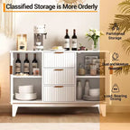 Buffet bas cannelé, Armoire de rangement pour bar à café avec 3 tiroirs et 2 portes, 120 cm, pour cuisine, salon, entrée