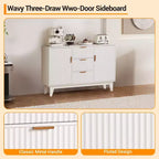 Buffet bas cannelé, Armoire de rangement pour bar à café avec 3 tiroirs et 2 portes, 120 cm, pour cuisine, salon, entrée