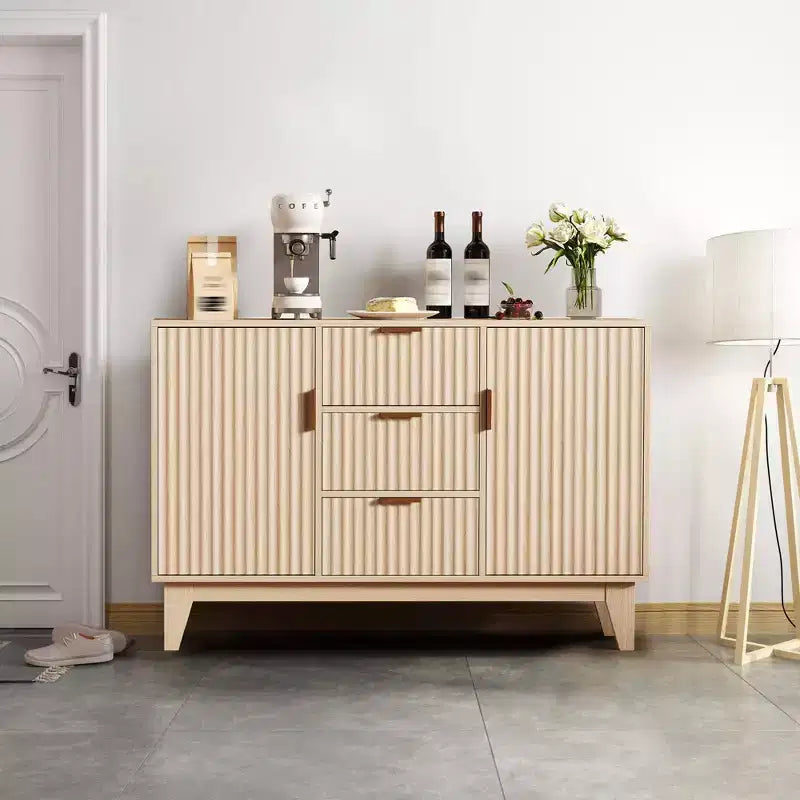 Buffet bas cannelé, Armoire de rangement pour bar à café avec 3 tiroirs et 2 portes, 120 cm, pour cuisine, salon, entrée