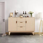 Buffet bas cannelé, Armoire de rangement pour bar à café avec 3 tiroirs et 2 portes, 120 cm, pour cuisine, salon, entrée