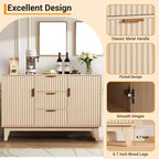 Buffet bas cannelé, Armoire de rangement pour bar à café avec 3 tiroirs et 2 portes, 120 cm, pour cuisine, salon, entrée
