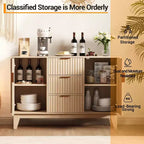 Buffet bas cannelé, Armoire de rangement pour bar à café avec 3 tiroirs et 2 portes, 120 cm, pour cuisine, salon, entrée