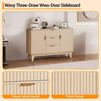 Buffet bas cannelé, Armoire de rangement pour bar à café avec 3 tiroirs et 2 portes, 120 cm, pour cuisine, salon, entrée