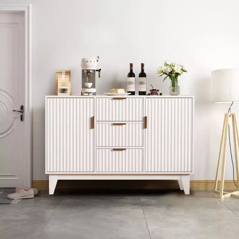 Buffet bas cannelé, Armoire de rangement pour bar à café avec 3 tiroirs et 2 portes, 120 cm, pour cuisine, salon, entrée