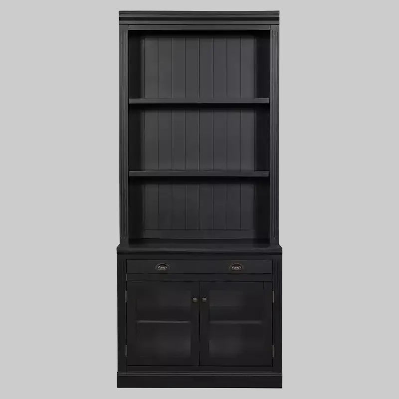 Modern Display Bookcase with 2 Glass Doors, Adjustable Shelf & Storage Drawer