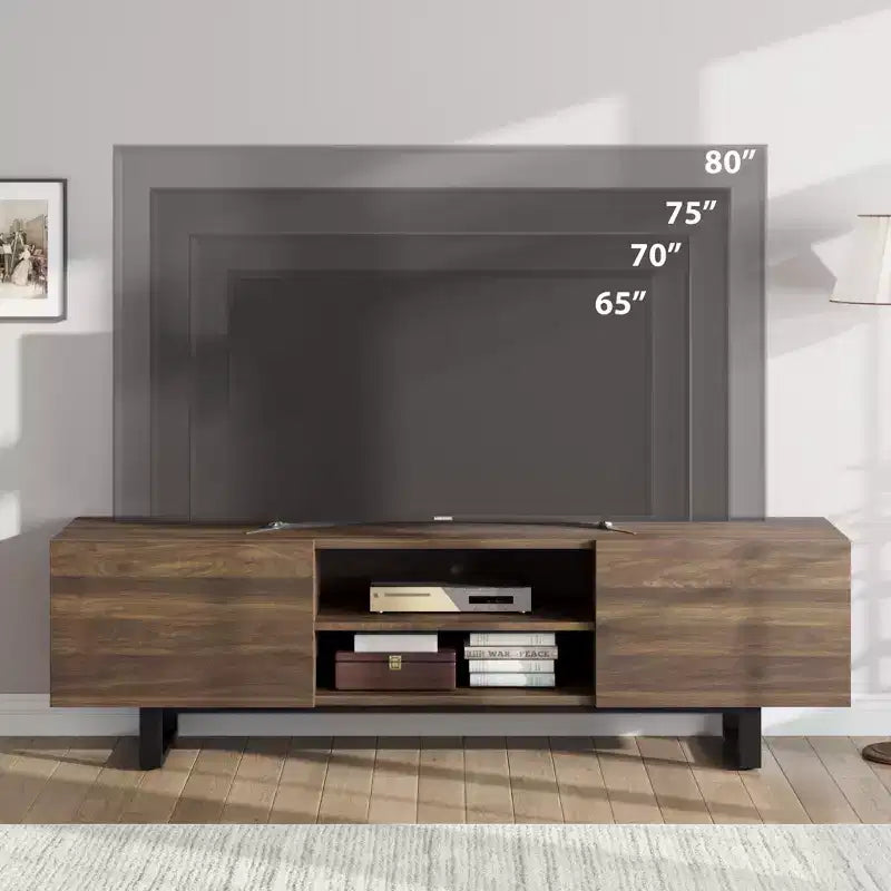 Meuble TV de style industriel avec deux tiroirs, adapté aux téléviseurs de 80 pouces, meuble multimédia en bois pour salons