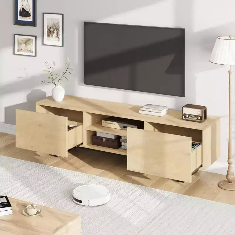 Meuble TV de style industriel avec deux tiroirs, adapté aux téléviseurs de 80 pouces, meuble multimédia en bois pour salons