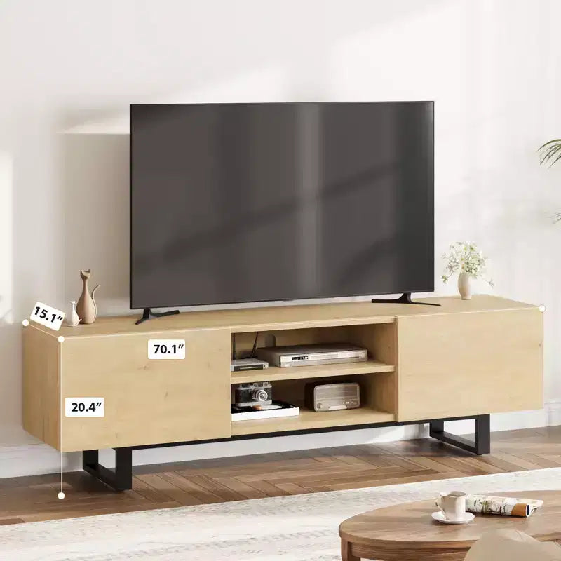 Meuble TV de style industriel avec deux tiroirs, adapté aux téléviseurs de 80 pouces, meuble multimédia en bois pour salons