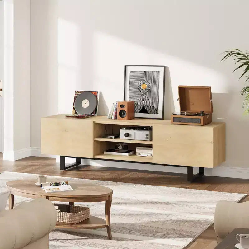 Meuble TV de style industriel avec deux tiroirs, adapté aux téléviseurs de 80 pouces, meuble multimédia en bois pour salons