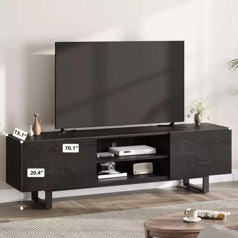 Meuble TV de style industriel avec deux tiroirs, adapté aux téléviseurs de 80 pouces, meuble multimédia en bois pour salons