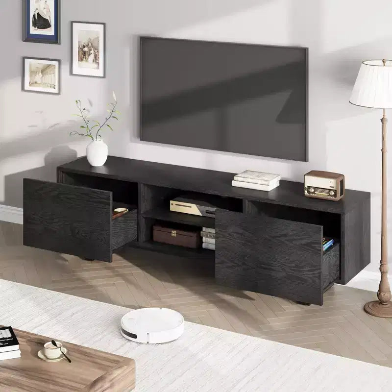 Meuble TV de style industriel avec deux tiroirs, adapté aux téléviseurs de 80 pouces, meuble multimédia en bois pour salons