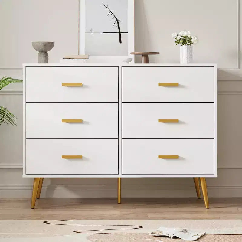 Console avec 6 tiroirs, commode haute de rangement tour pour chambre à coucher, placard, salon, couloir et entrée