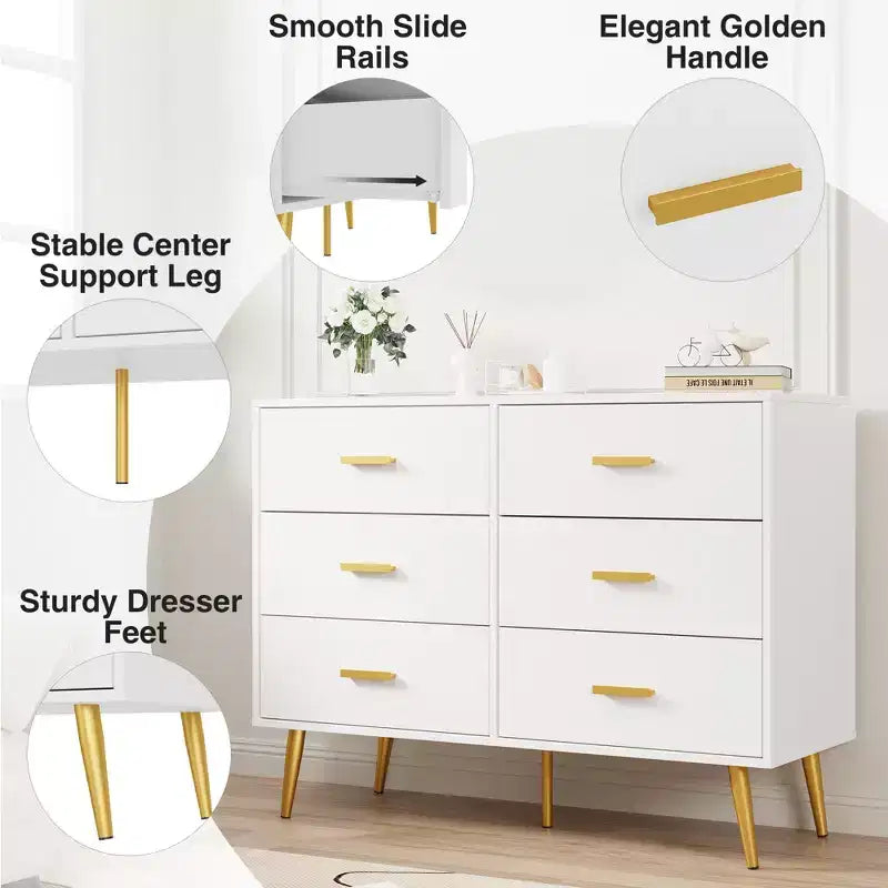 Console avec 6 tiroirs, commode haute de rangement tour pour chambre à coucher, placard, salon, couloir et entrée