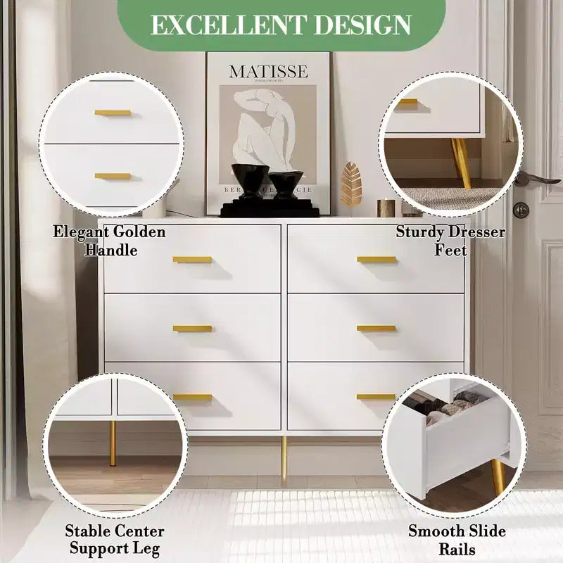 Console avec 6 tiroirs, commode haute de rangement tour pour chambre à coucher, placard, salon, couloir et entrée