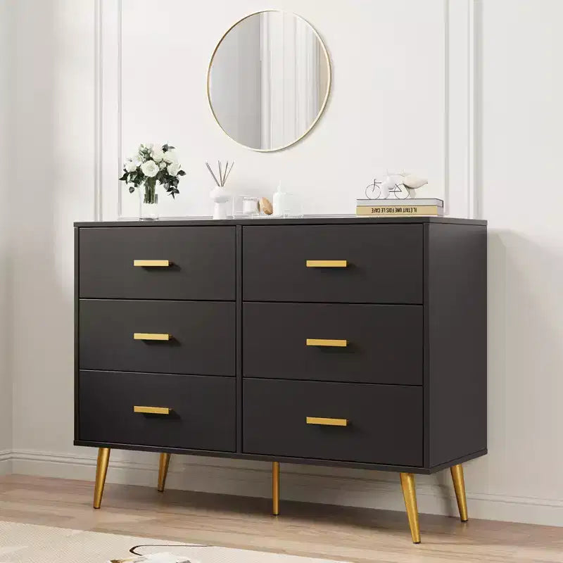 Console avec 6 tiroirs, commode haute de rangement tour pour chambre à coucher, placard, salon, couloir et entrée