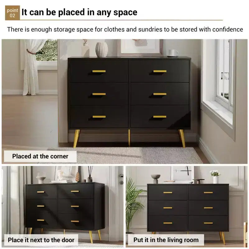 Console avec 6 tiroirs, commode haute de rangement tour pour chambre à coucher, placard, salon, couloir et entrée