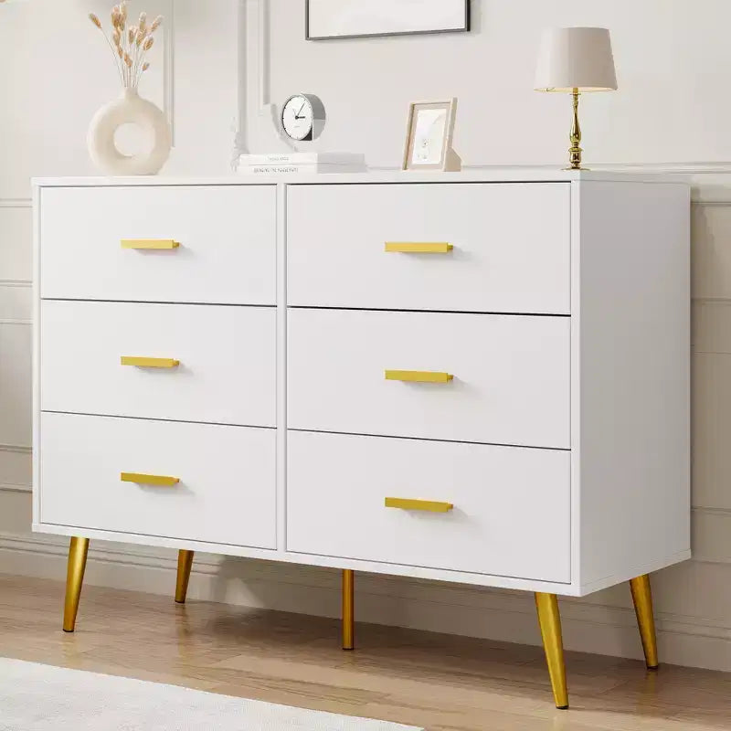 Console avec 6 tiroirs, commode haute de rangement tour pour chambre à coucher, placard, salon, couloir et entrée