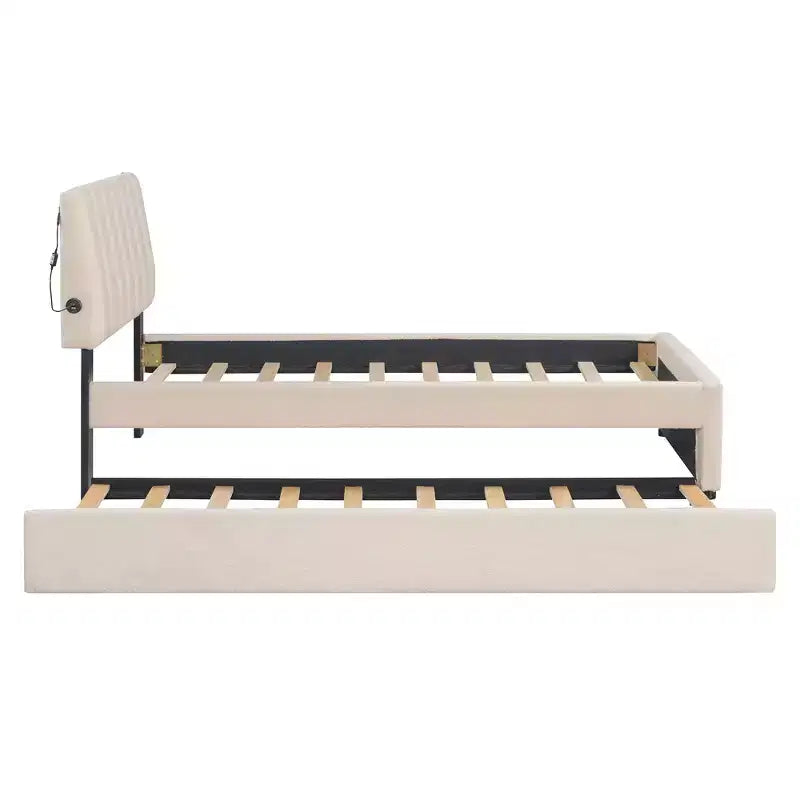 Lit plateforme double rembourré avec cadre de lit gigogne et lumières LED