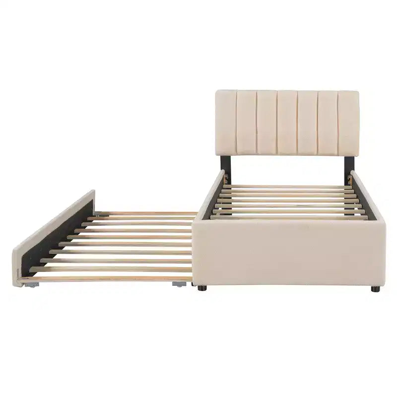 Lit plateforme double rembourré avec cadre de lit gigogne et lumières LED