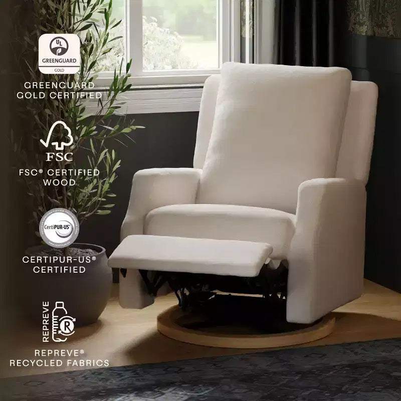 Fauteuil inclinable électrique et fauteuil-planeur pivotant - tissu tissé écologique de couleur crème