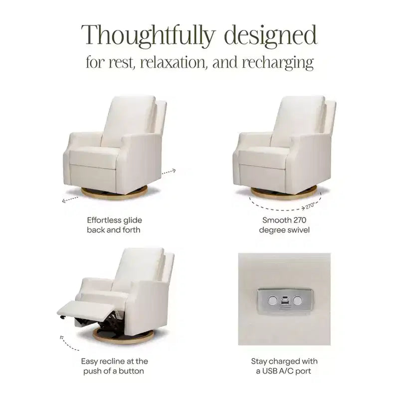 Fauteuil inclinable électrique et fauteuil-planeur pivotant - tissu tissé écologique de couleur crème