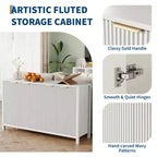 Buffet moderne cannelé de 140 cm avec rangement, crédence en bois à 4 portes avec étagère réglable pour salle à manger, cuisine et salon