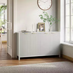 Buffet moderne cannelé de 140 cm avec rangement, crédence en bois à 4 portes avec étagère réglable pour salle à manger, cuisine et salon