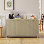 Buffet moderne cannelé de 140 cm avec rangement, crédence en bois à 4 portes avec étagère réglable pour salle à manger, cuisine et salon