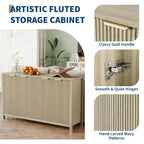 Buffet moderne cannelé de 140 cm avec rangement, crédence en bois à 4 portes avec étagère réglable pour salle à manger, cuisine et salon