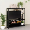Meuble à chaussures à 2 portes et 4 étagères, Organisateur de rangement moderne, Cadre en métal noir, 2 tiroirs basculants