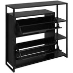 Meuble à chaussures à 2 portes et 4 étagères, Organisateur de rangement moderne, Cadre en métal noir, 2 tiroirs basculants
