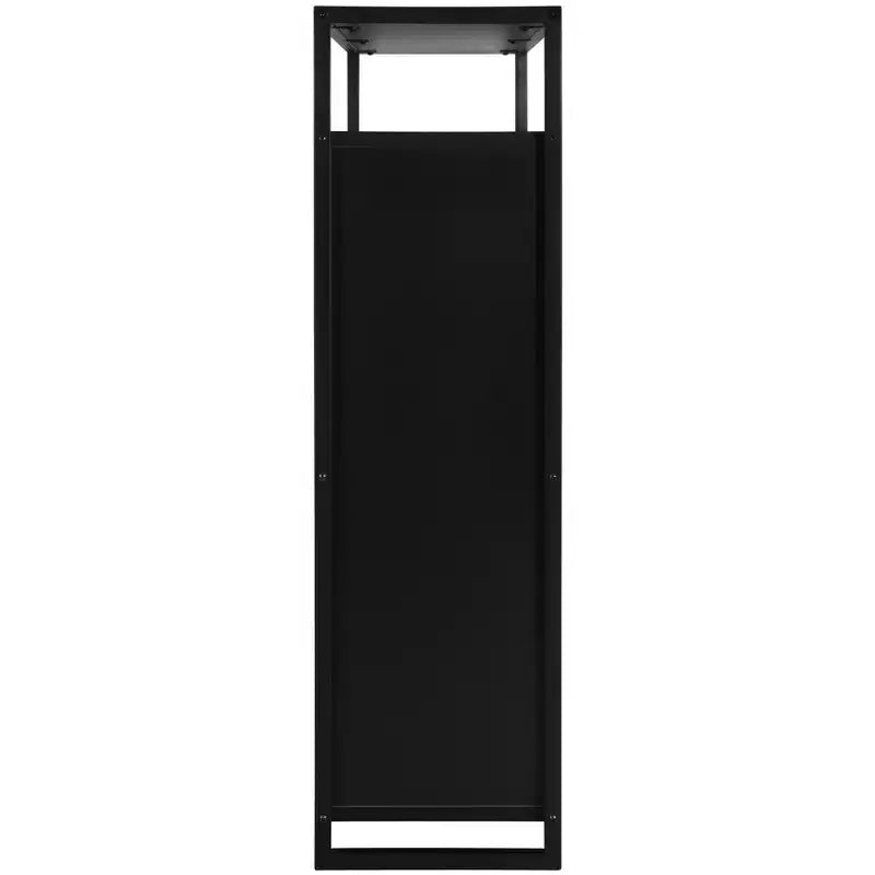 2 - Door Shoe Cabinet with 4 Shelves, Modern Storage Organizer, Black Metal Frame, 2 Flip Drawers