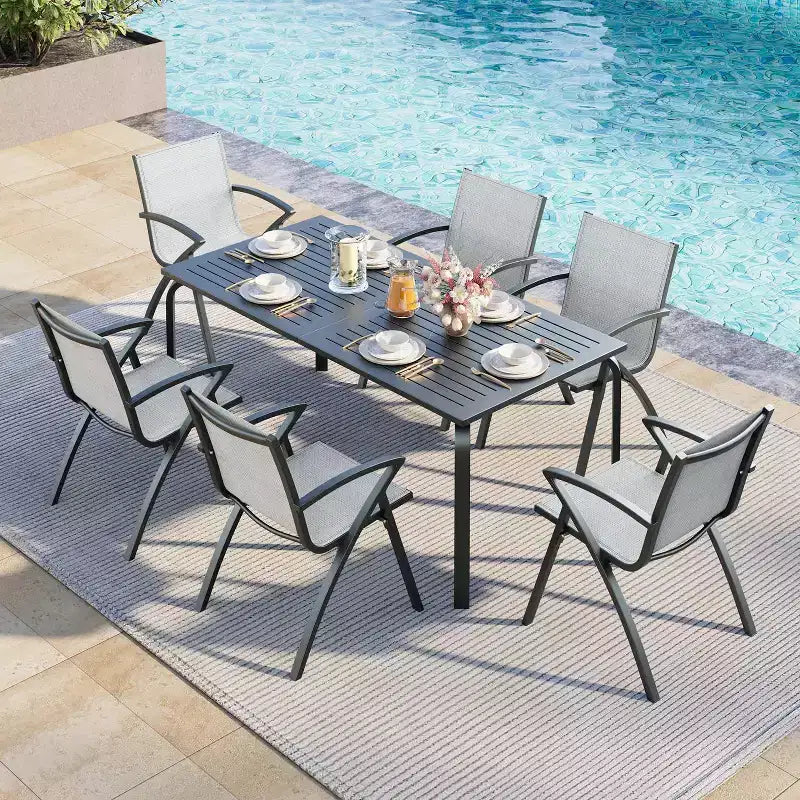 Table de terrasse en aluminium de qualité marine, table à manger extérieure moderne pour restaurants, arrière-cours, bords de piscine